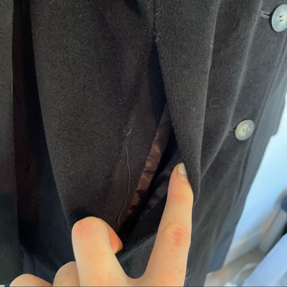 Calvin Klein Wool Angora Black Coat Jacket Hood Button Winter Warm Overcoat - Picture 5 of 8